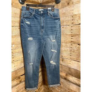 TRICOT SIZE 1XL SLIM FIT ROLL CUFF DISTRESSED SLOUCHY STRETCH BOYFRIEND JEANS